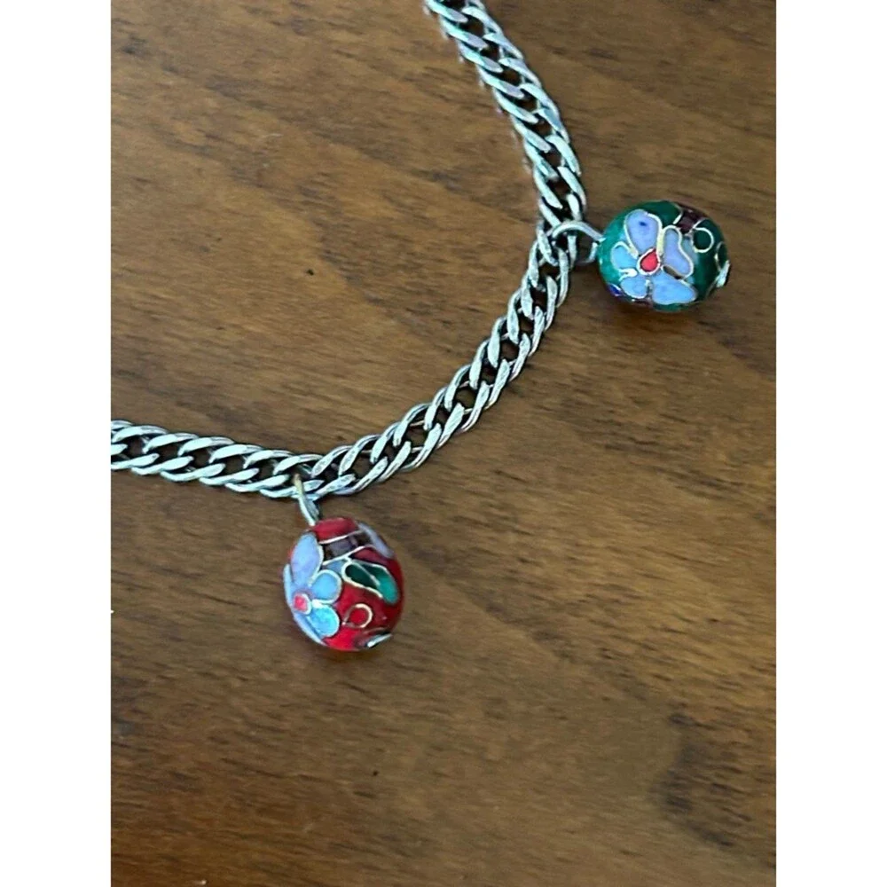 Sterling Silver Multi-Color Cloisonné Charm Bracelet, Italy